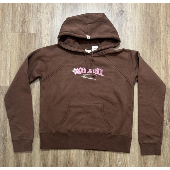 O'Neill Tops - Y2K O'Neill Logo Glitter Flower Night BloomerBrown Hoodie Women Size XL‎